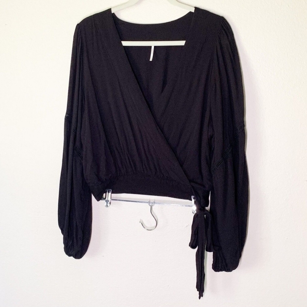 Free People Black Asymmetrical Tie Front Blouse - Picture 5 of 6